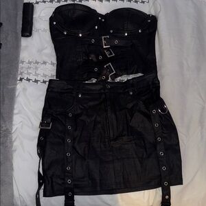 Fashion Nova Black Buckle Strap Skirt Set